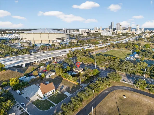 an outdoor view with patio