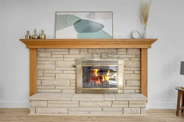 a view of fireplace and utility room