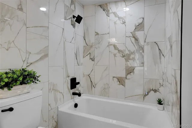 a bathroom with a bathtub