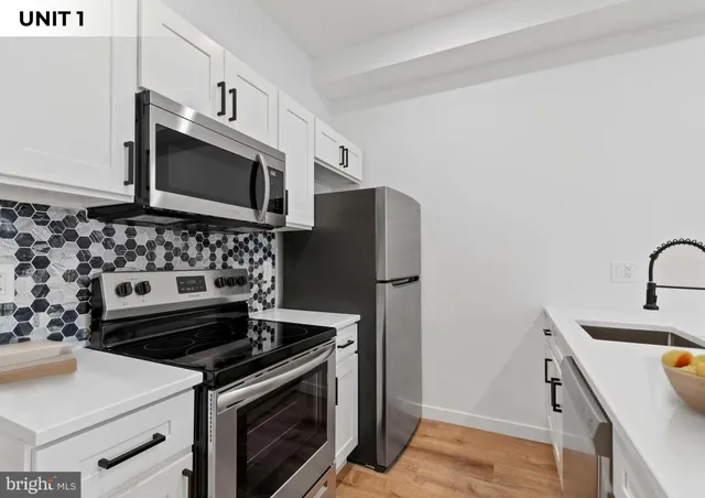 a kitchen with a stove and a microwave