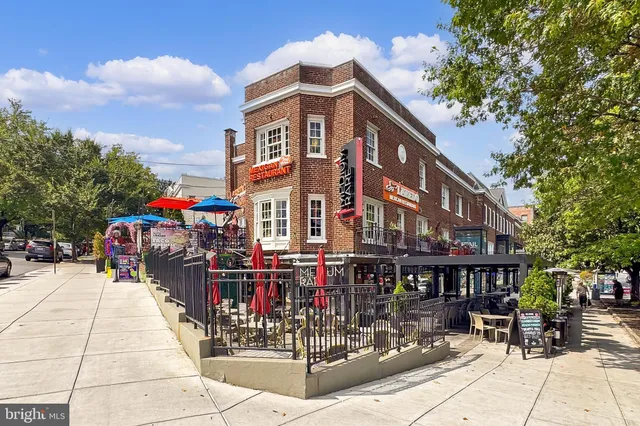 a view of a building and a street
