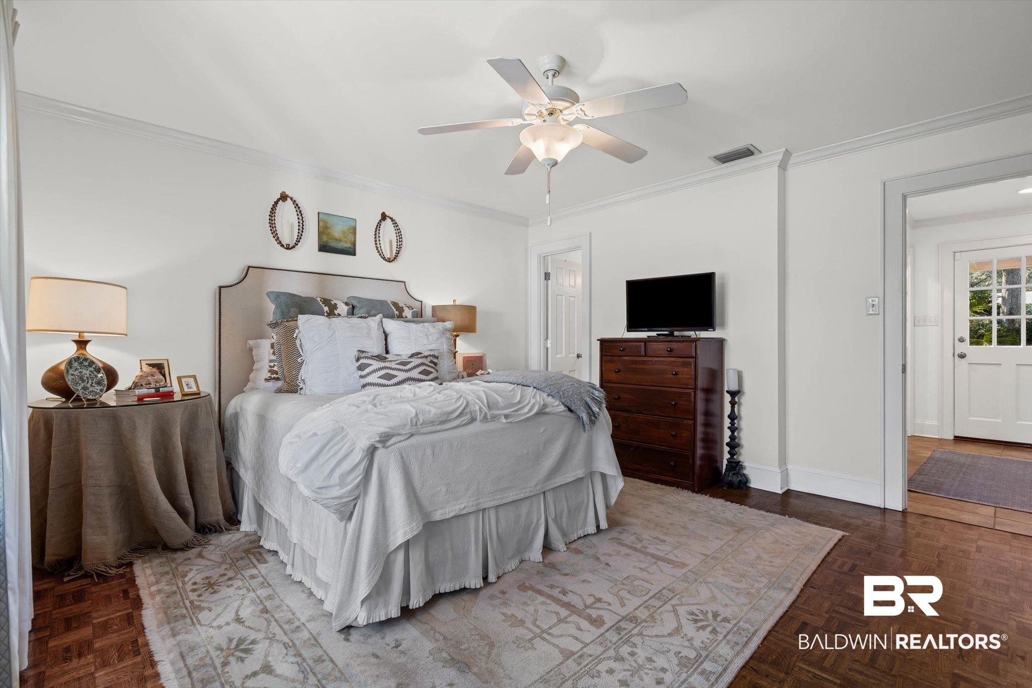513 Spring Park Drive East Mobile, AL 36608 - Photo 13 of 44 Bedroom with ornamental molding and a ceiling fan