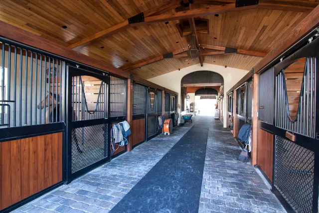 front view of a house with potted plants