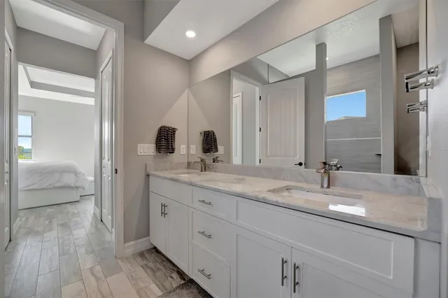 a bathroom with a bathtub