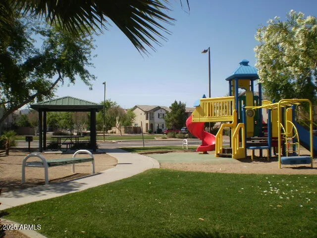 a view of a park with slide