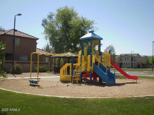 a view of a park with slide