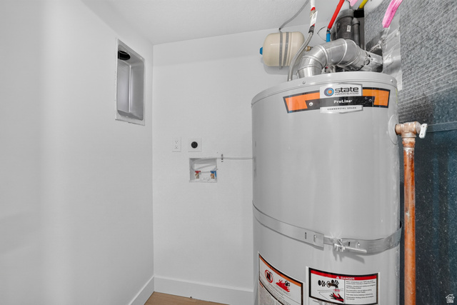 546 West 200 South Payson, UT 84651 - Photo 41 of 45 Dedicated utility area featuring a water heater, laundry hookups, and a wall vent