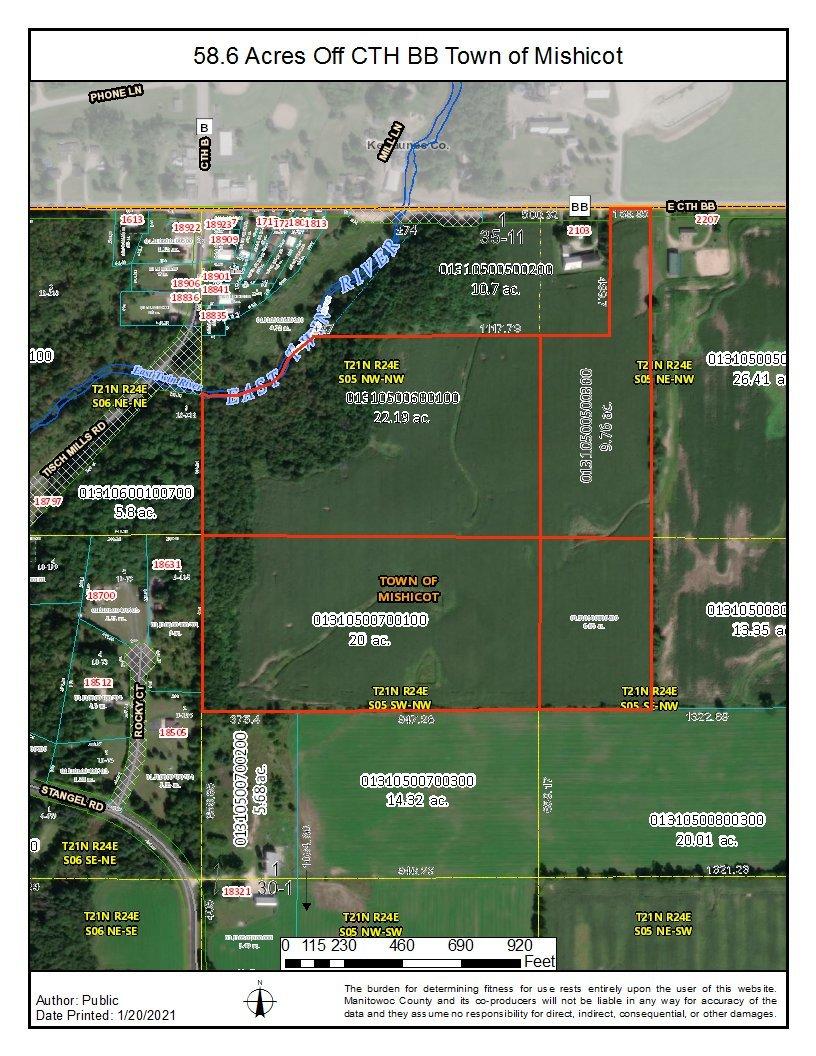 58.6+- acres CTH BB Tisch Mills Town of
