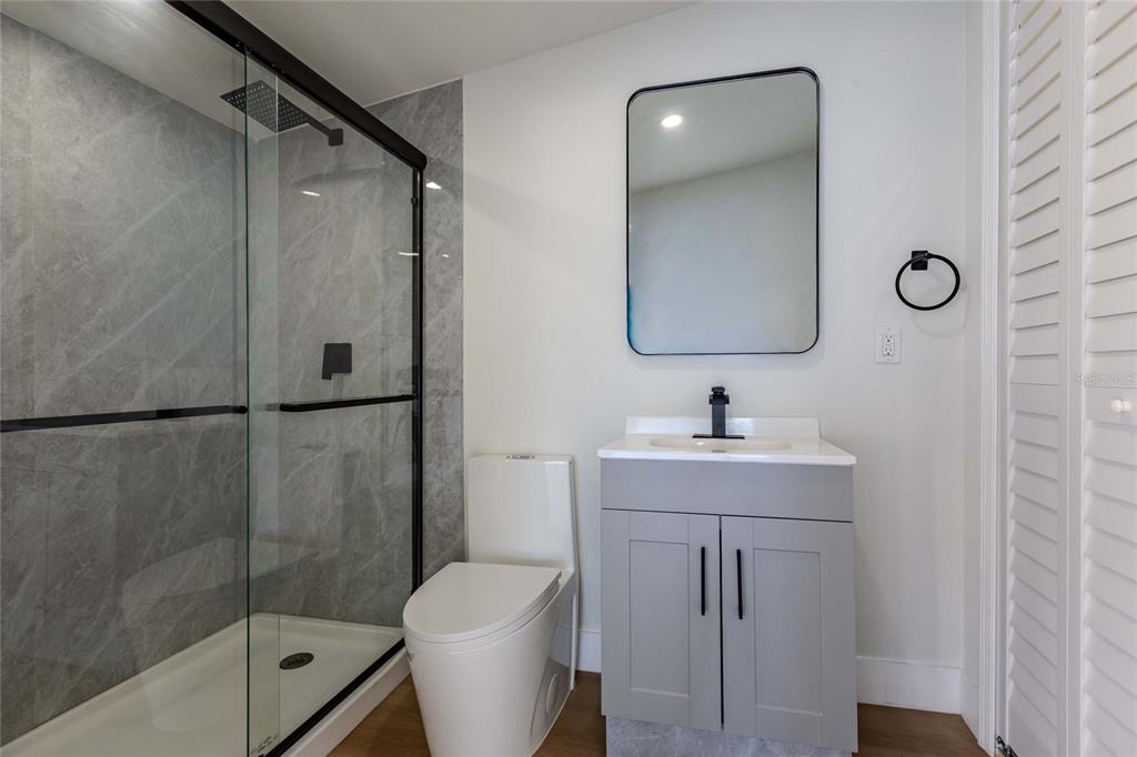 3324 Haystack Road Wesley Chapel, FL 33543 - Photo 23 of 91 a bathroom with a granite countertop sink a toilet and shower