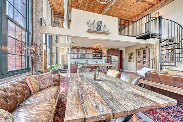 a view of a rooftop deck with couch