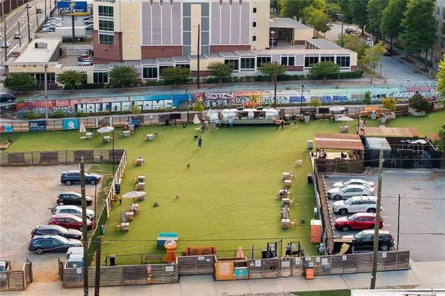 a front view of a building with lake view