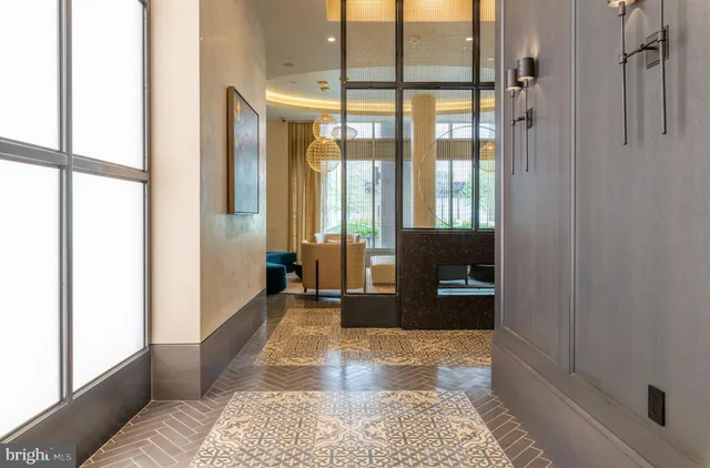 a living room with a large window