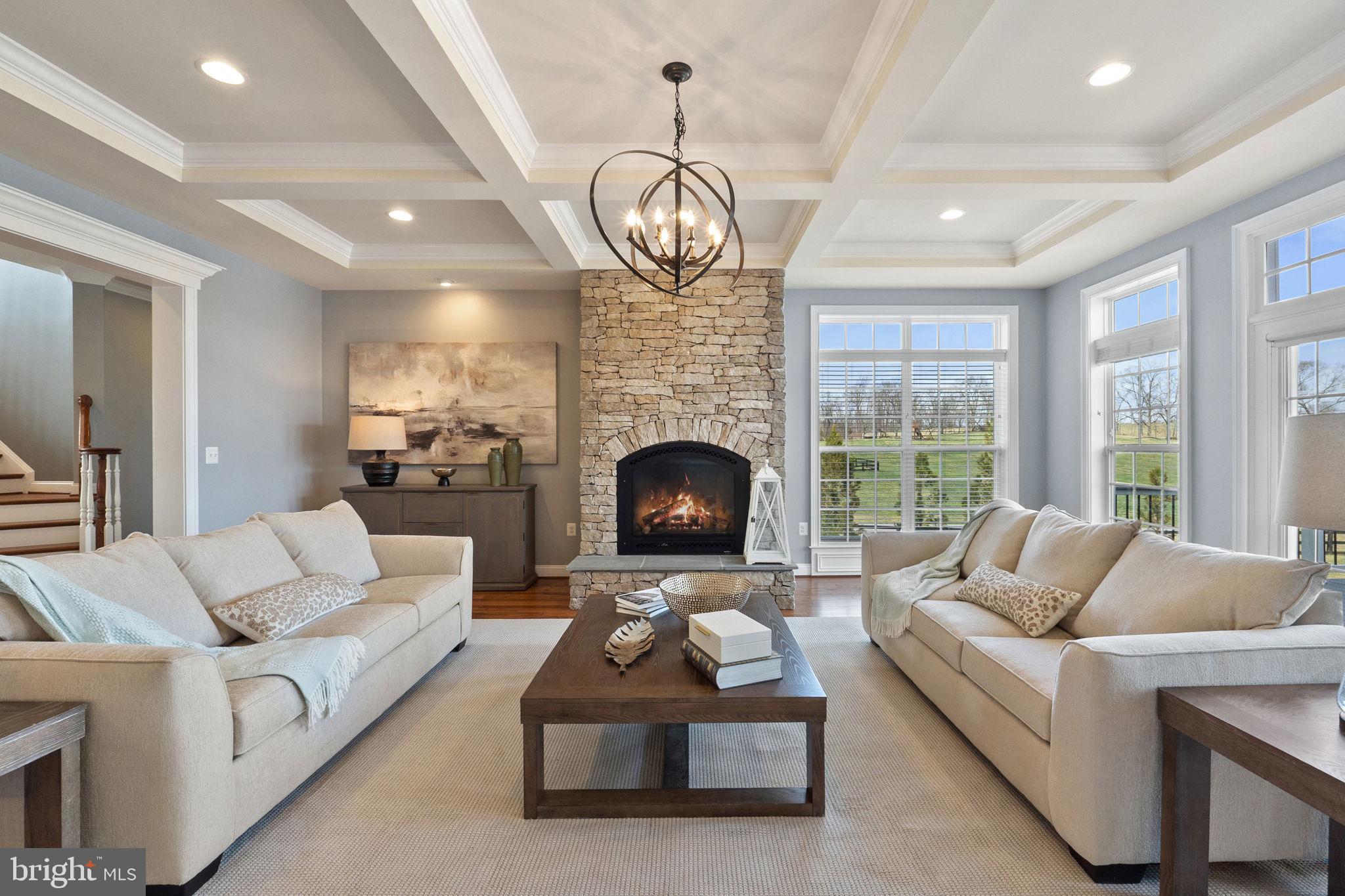 18482 Wild Raspberry Drive Purcellville, VA 20132 - Photo 6 of 143 a living room with furniture a fireplace and a chandelier