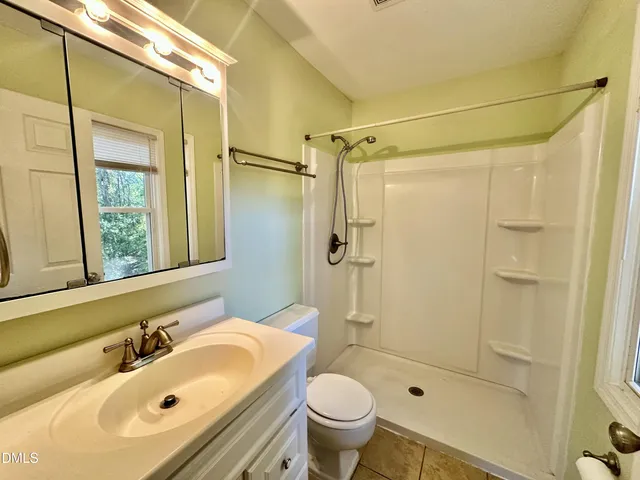 a bathroom with a sink mirror toilet and shower