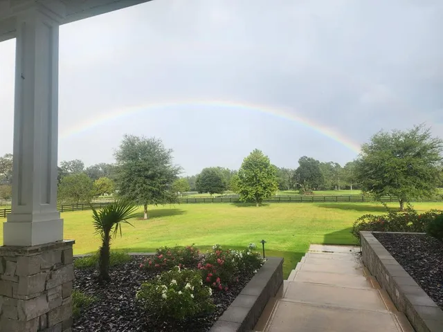 a view of a lake with a yard