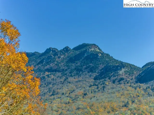 a view of a dry yard with mountains in the background