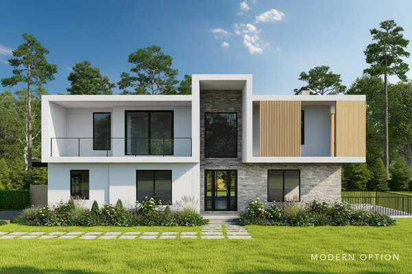 a house view with a swimming pool