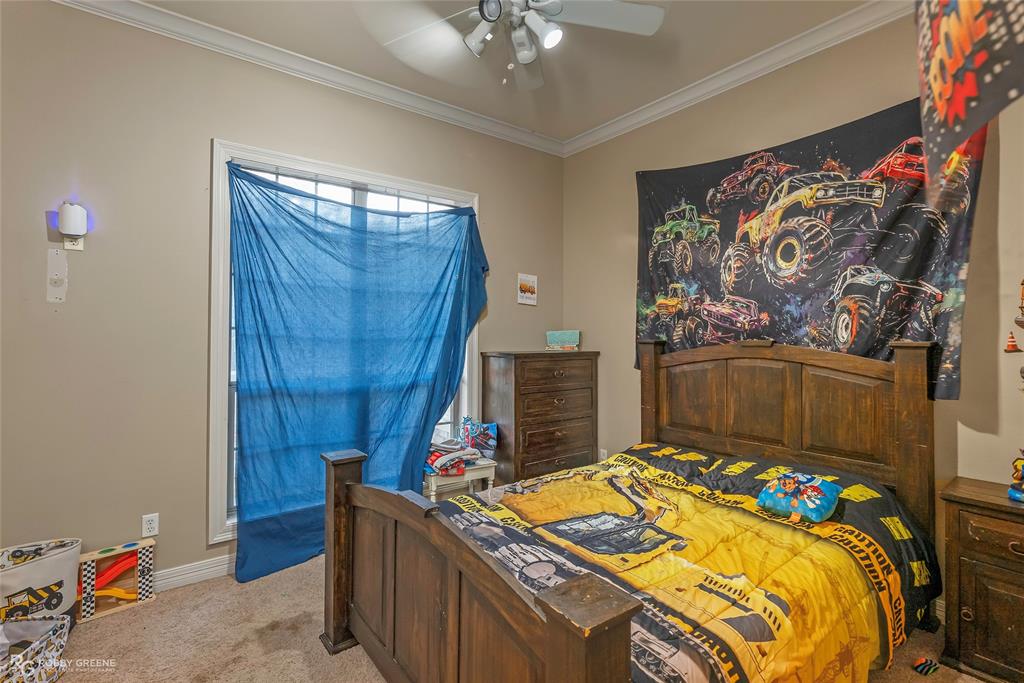 12168 Highway 157 Princeton, LA 71067 - Photo 27 of 32 Carpeted bedroom featuring ornamental molding and a ceiling fan