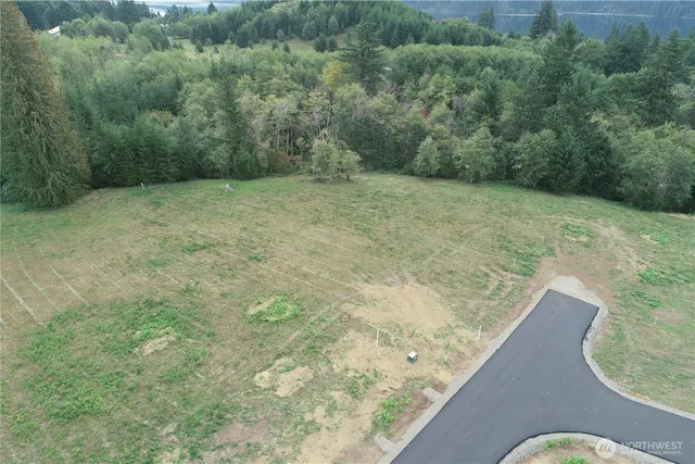 a backyard of a house with lots of green space and fog
