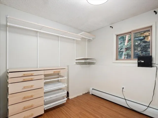 a view of walk in closet with empty racks