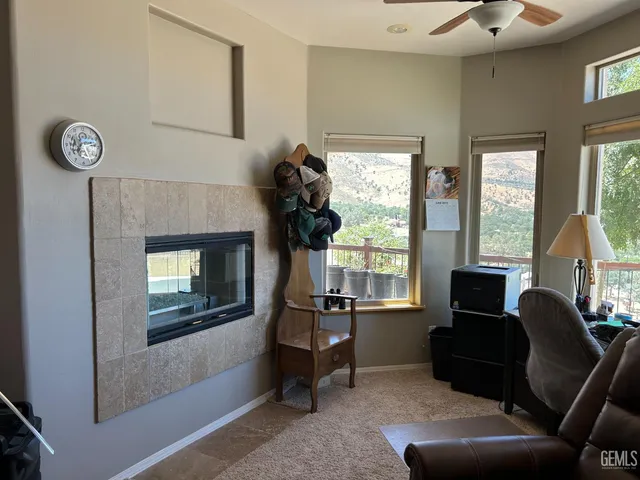 a view of livingroom with furniture and a fireplace