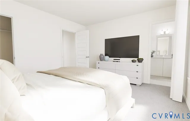 a bedroom with bed and tv