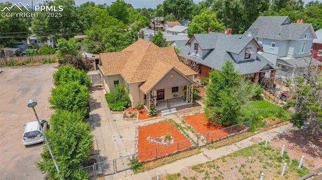 an aerial view of a house