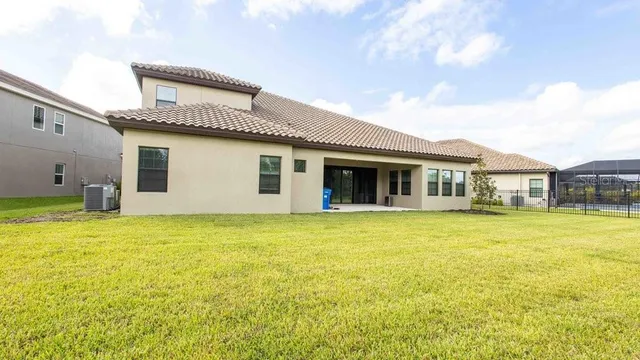 a view of a house with a garden and yard