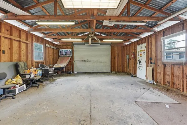 a car parked in a garage