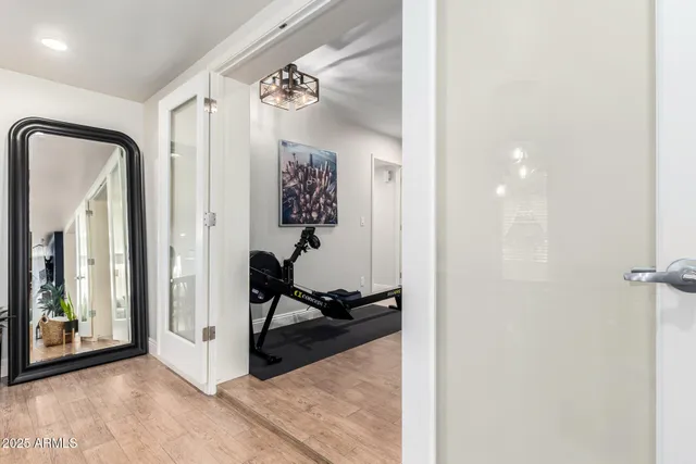 a view of a hallway with elevator