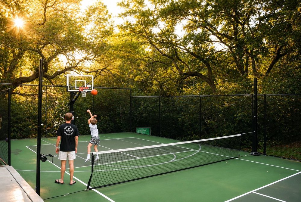 1815 Rue De St Tropez Austin, TX 78746 - Photo 13 of 40 Multi-sport court featuring a basketball hoop, net, and painted court lines