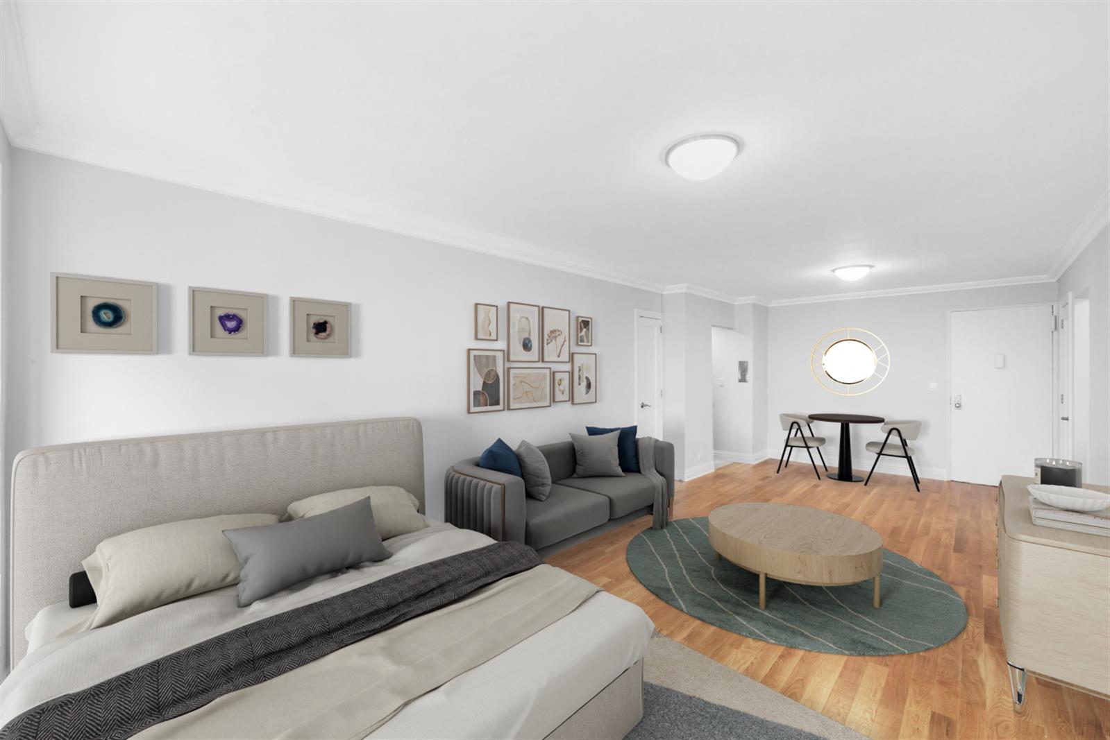 141 East 33rd Street, Unit 15H Manhattan, NY 10016 - Photo 4 of 9 a living room with furniture and a wooden floor