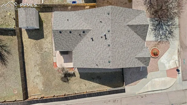 an aerial view of a house