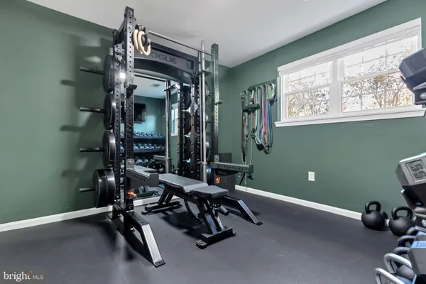 a room with gym equipment