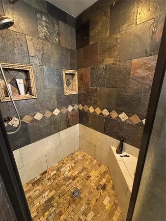 a bathroom with a bathtub