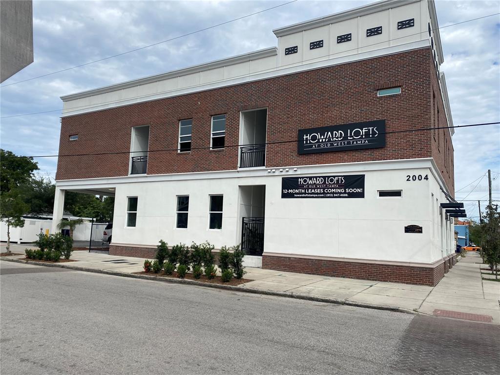a front view of a building with street