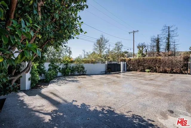 a view of a backyard with potted plants