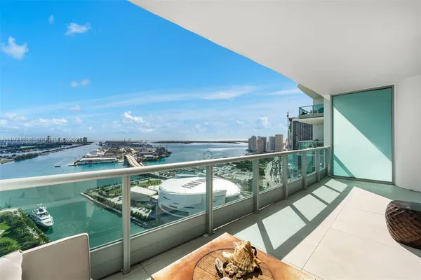a view of a balcony with city view