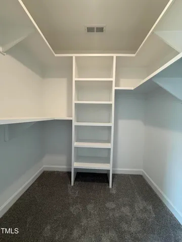 a view of walk in closet with empty racks