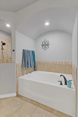 a bathroom with a bathtub