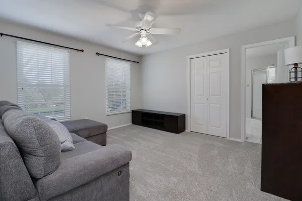 an aerial view of a house with a garden