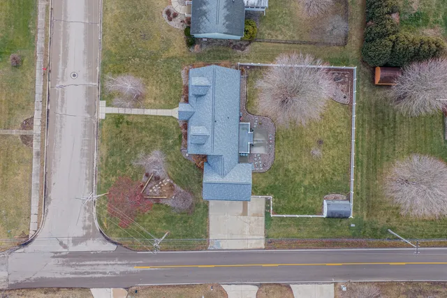 an aerial view of a house