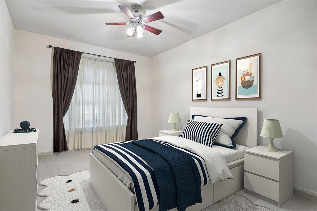 5802 Corinth Chapel Road Parker, TX 75002 - Photo 21 of 40 Split secondary bedroom off of the children's retreat with en suite bath, carpet and ceiling fan.