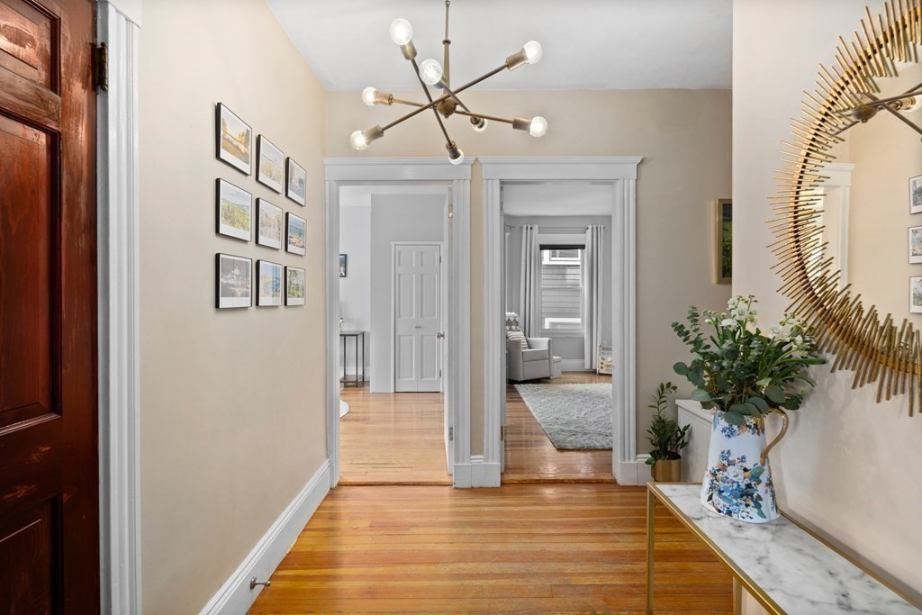 32 Parkton Road, Unit 2 Boston, MA 02130 - Photo 8 of 23 a view of a hallway with wooden floor and a chandelier