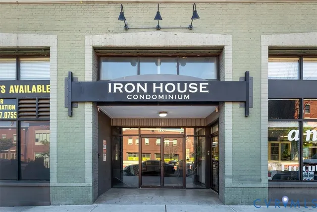 a view of an entrance of the building