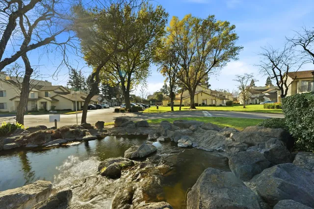 a view of a lake with houses
