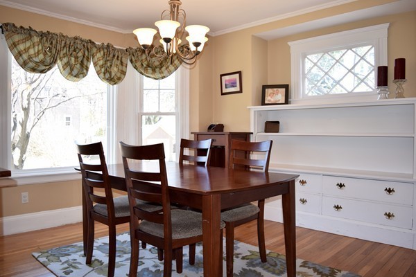 24 Norwell Road Dedham, MA 02026 - Photo 5 of 21 a view of a dining room with furniture a chandelier and wooden floor