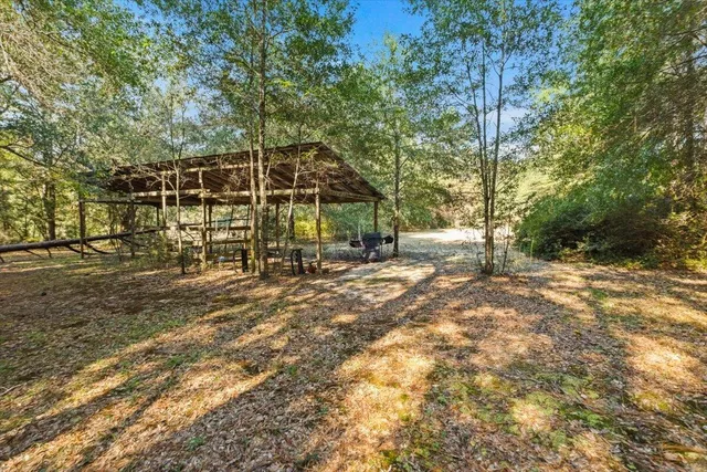 a view of a city with lush green forest