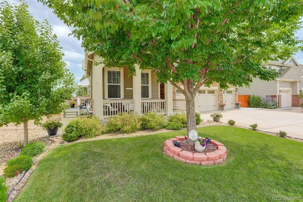 a front view of a house with a yard and trees