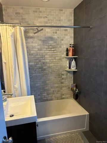 a bathroom with a bathtub